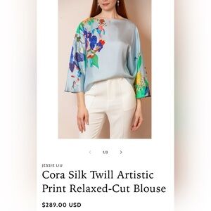 JESSIE LIU Cora Silk Twill Artistic Print Relaxed-Cut Blouse $289.00 Size M